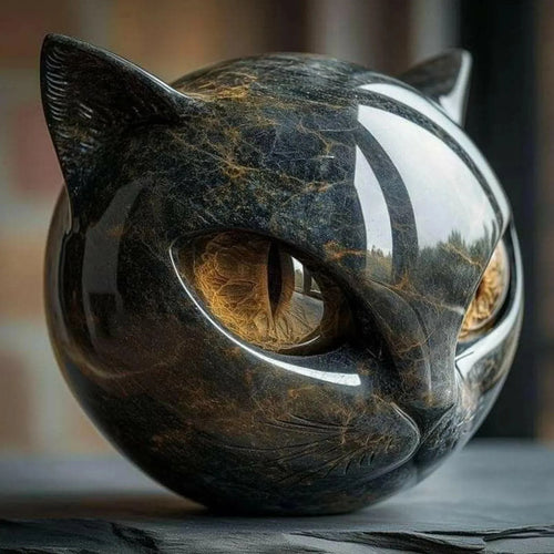 Black Marble-Look Cat Figurine – Resin Desk & Shelf Decor