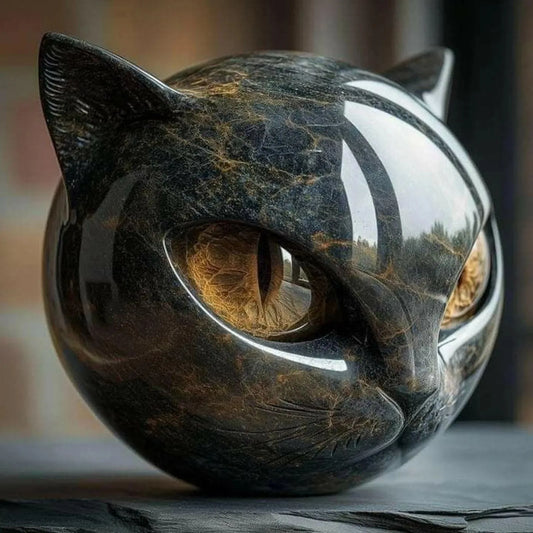 Black Marble-Look Cat Figurine – Resin Desk & Shelf Decor