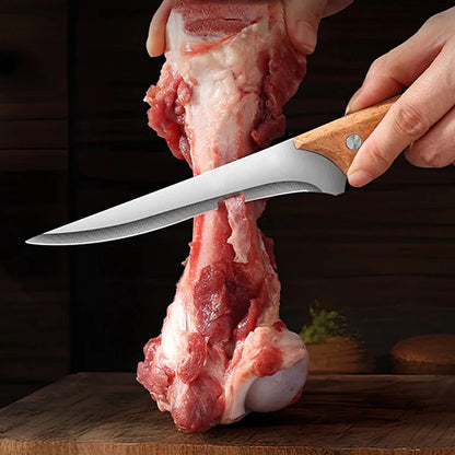 Stainless Steel Fillet & Boning Knife with Wood Handle