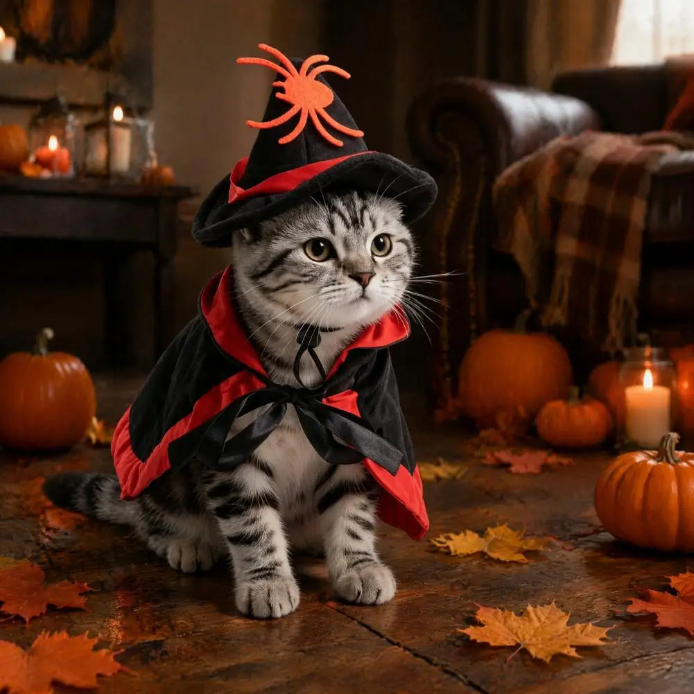 Pet Witch Costume – Cape & Wizard Hat Set