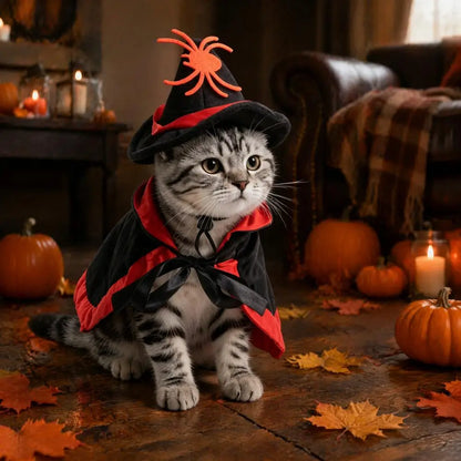 Pet Witch Costume – Cape & Wizard Hat Set