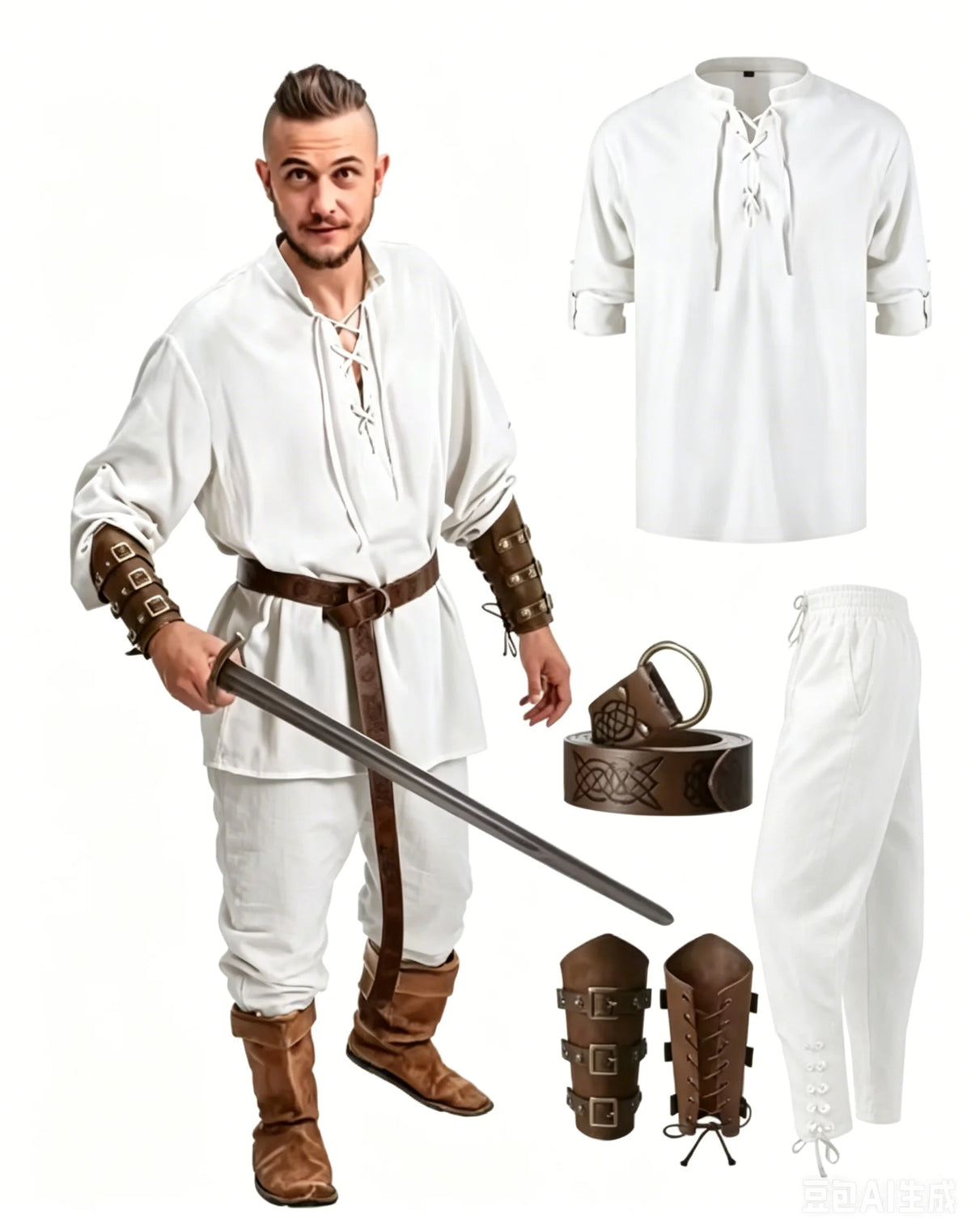 4-Piece Men’s Renaissance Pirate Costume Set
