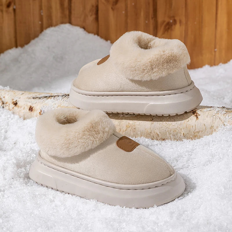 Women’s Plush Indoor/Outdoor Slippers – Faux Suede & EVA Sole