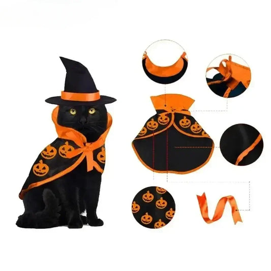 Pumpkin or Bat Pet Cape & Hat Costume Set
