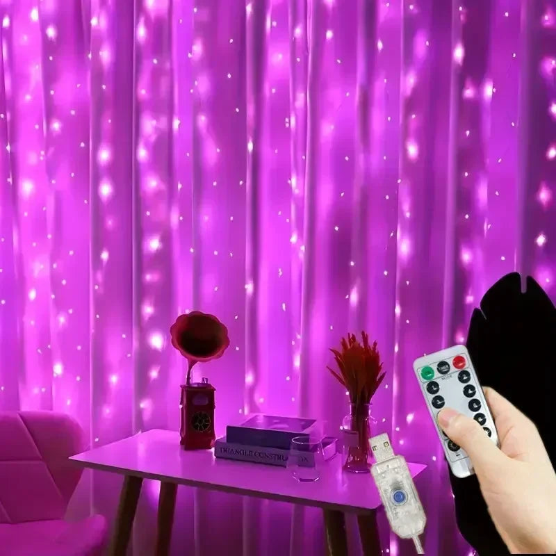 USB Christmas Curtain Lights with Remote – 8 Modes